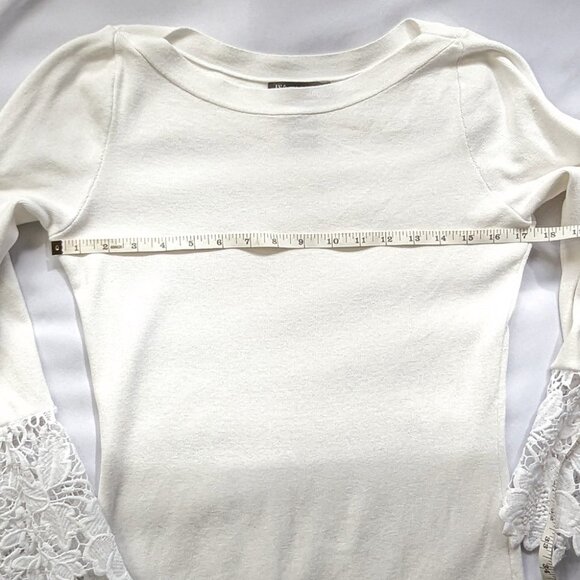 INC white knit top with lace bell sleeves petite small EUC - Picture 4 of 6